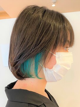 アズールサン 草加西口店(azule-sun) 20代大人かわいいヘア　グリーンのイヤリングカラー[草加駅]