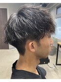 メンズ/アップバング/ツーブロックマッシュ/束感ショート波巻き