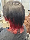 メンズロングウルフ/インナーカラー/レッド【本松】