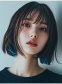 ネイビーブルーインナーカラー 切りっぱなしボブ/髪質改善