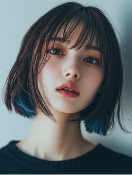 ロディーナコク 大口 新子安(rodina.coc) ネイビーブルーインナーカラー 切りっぱなしボブ/髪質改善