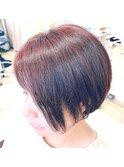 ブリーチなしカラーオレンジレッドショートボブ顔周りカット暖色