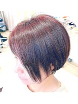 マニス(manis)&nbsp;ブリーチなしカラーオレンジレッドショートボブ顔周りカット暖色