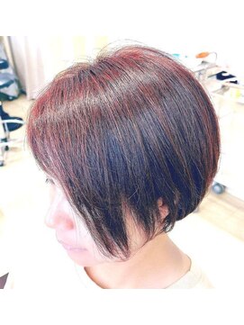 マニス(manis) ブリーチなしカラーオレンジレッドショートボブ顔周りカット暖色