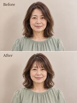 aptas 青山/表参道 白髪染め/白髪ぼかしハイライト/ボリュームアップエクステ&nbsp;50代の大人ウェーブミディアム｜表参道・青山