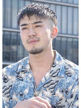 メリケンバーバーショップ コウベ(MERICAN BARBERSHOP KOBE) 七三オールバックツイストパーマかき上げヘアコンマヘア140