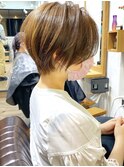 クールショート/ショートパーマ/ボブルフ/ピンクベージュ/柴