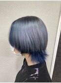 ウルフカットブルーベースインナーシルバーカラー 10代20代30代