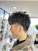メンズツーブロックショートかきあげバング束感ショートスタイル