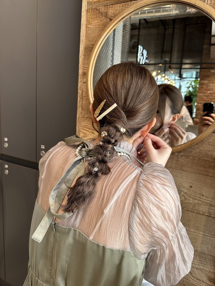 お呼ばれ結婚式参列ヘア編み下ろしアレンジヘアセット：L204315326 