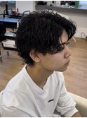 【黒髪サーフカールパーマ】メンズセンターパートウルフ名古屋