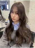 ミディアムハッシュレイヤーカットピンクグレージュモカベージュ