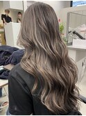 ハイライト髪質改善オリーブグレーココアベージュ黒髪クラゲヘア