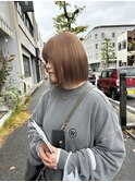 ケアブリーチミルクティーベージュ切りっぱなしボブ韓国ヘア岡山