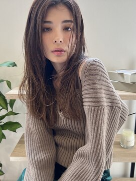 キノ(kino) ハイライトレイヤー上品ロング前髪なし ミルクティグレージュ