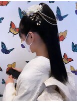 アース いわき店(HAIR&MAKE EARTH)&nbsp;黒髪タイトストレートポニー ～水引・金箔アレンジ～