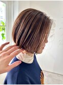 別府ショートボブ顔まわりレイヤーカット髪質改善カラー