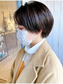 暗髪透明感カラー大人小顔ハンサムショート丸み◎アッシュカラー