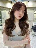 韓国ヘアレイヤーロンググレーベージュ前髪パーマ黒髪