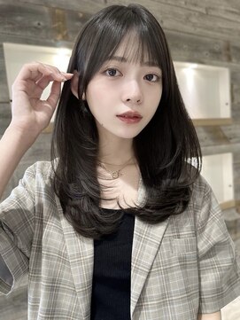 エヌアイ オモテサンドウ(ni omotesando) シースルーバンググレージュカラー韓国ワンカールレイヤーカット