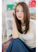 センターパートで小顔♪アッシュベージュ美髪ストレートc1