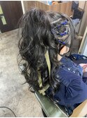 3連リボン編み込みハーフアップ