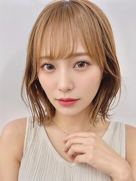 サンド 名古屋(sand) 外ハネボブワイドバングイメチェン美髪ホワイトブロンド
