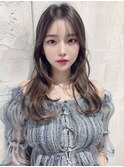 韓国レイヤーロング美髪グレージュアッシュインナーグレージュ