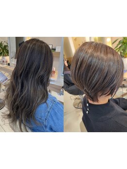 《白髪ぼかしで白髪を活かしながらお洒落を楽しむ*》明るい白髪染めやハイライトなどで気分が上がるcolorを