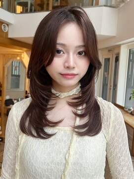 バイオレット 表参道店(Violet) ハッシュカットミディアムレイヤーウルフブラウンカラー顔まわり