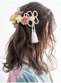 ミディアムロングヘアー卒業式袴編みおろしハーフアップアレンジ