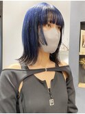 毛利/ミディアム切りっぱなし 小顔姫カット ブルーアッシュ