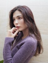 韓国風ロングレイヤーカット 前髪なしロング レッドブラウン銀座