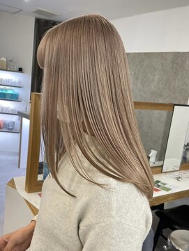 リムレスバイサンク 万代 新潟駅(LIMLESS by cinq) ミルクティーベージュカラー顔まわりレイヤー韓国ブリーチカラー