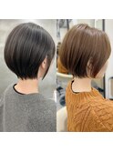 大人可愛い20代30代40代黒髪前下がりショートボブ丸みショート◎