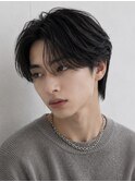 センターパートフェザーアップ曲がる縮毛矯正カルマバング黒髪
