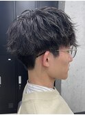 メンズ/アップバング/ツーブロックマッシュ/束感ショート波巻き