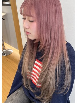 アース いわき店(HAIR&MAKE EARTH) ピンク×ベージュのグラデーションロングレイヤー
