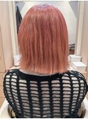 ピンクベージュ外ハネ結べるボブ段カットかきあげ絶壁アラフォー