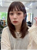 小顔レイヤーカットオン眉ワイドバングさやべびマロンベージュ2