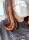 20代30代イヤリングオレンジ外ハネ立体感ロブヘアー