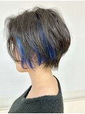 20代30代40代大人可愛い前下がりインナーカラー丸みショートボブ