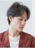 メンズセンターパートオールバックフェザーパーマショートウルフ