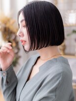 カバーヘア ブリス 上尾西口店(COVER HAIR bliss)&nbsp;黒髪艶カラーシンメトリー切りっぱなしボブa上尾20代30代40代