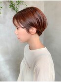 オレンジベージュ、ショートボブ、マッシュショート