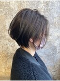 極細ハイライトオフィスハイライトナチュラル丸みボブショート