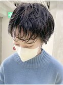 大人かわいい黒髪パーママッシュショートパーマボブ黒髪ショート