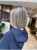 バレイヤージュ、ハイライト、レイヤーロング、グレーベージュ