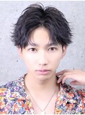 センターパート　フェザーパーマ