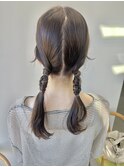 20代人気♪ゆるふわ可愛いベージュカラーツインテール編みおろし